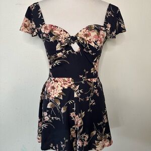 Peppermint Navy Floral Tie-Front Romper with Blush Accents